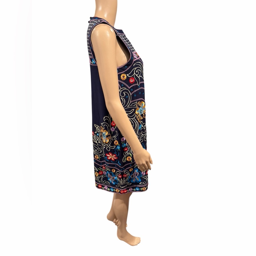 Anthropologie Maeve Womens Kira Navy Floral Embroidered Tunic Dress Size 0 - Picture 4 of 16